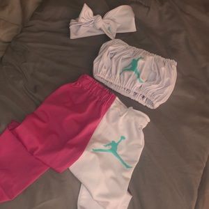 Baby girl custom Jordan out fit with headband